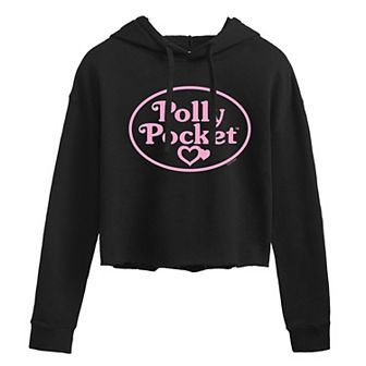 Juniors' Polly Pocket Pink Logo Cropped Hoodie