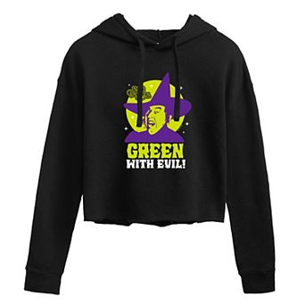 Juniors' Wizard of Oz Wicked Witch Green With Evil Cropped Hoodie