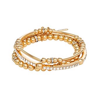 Nine West Gold Tone Crystal Beaded Stretch Bracelet 3 pc Set