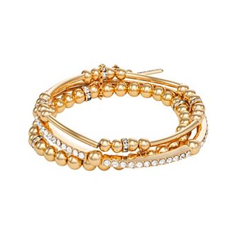 Nine West Gold Tone Crystal Beaded Stretch Bracelet 3 pc Set