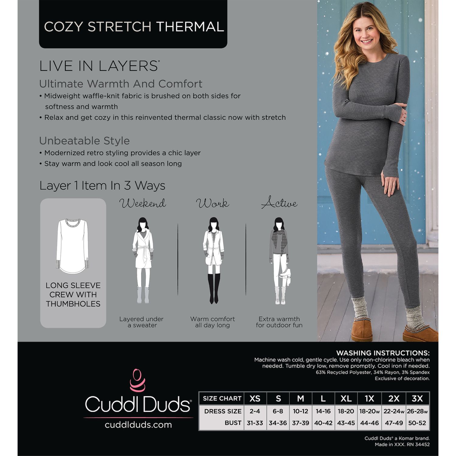 Plus Size Cuddl Duds® Soft Knit Long Sleeve Crew Top