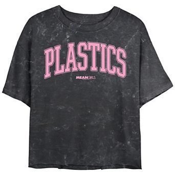 Juniors' Mean Girls Plastics Varsity Style Crop Top Mineral Wash Graphic Tee