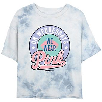 Juniors' Mean Girls On Wednesdays We Wear Pink Stamp Crop Top Bombard Wash Graphic Tee