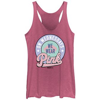 Juniors' Mean Girls On Wednesdays We Wear Pink Stamp Tri-Blend Racerback Graphic Tank Top