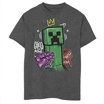 Boys Minecraft King Creeper Graffiti Portrait Husky Graphic Tee