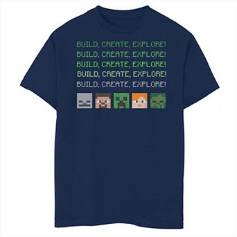 Boys Minecraft Build Create Explore Head Blocks Husky Graphic Tee