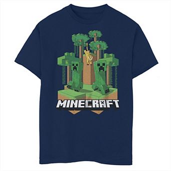 Boys Minecraft Creepers Running From Ocelot Husky Graphic Tee