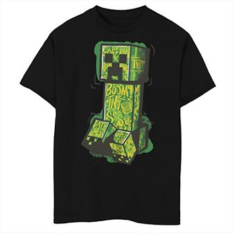 Boys Minecraft Creeper Yellow Graffiti Husky Graphic Tee