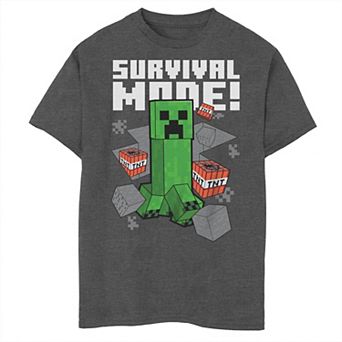 Boys Minecraft Creeper Running Survival Mode Husky Graphic Tee