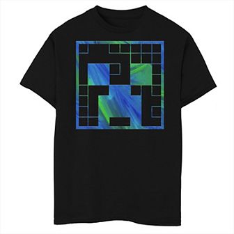 Boys Minecraft Creeper Aurora Borealis Background Husky Graphic Tee