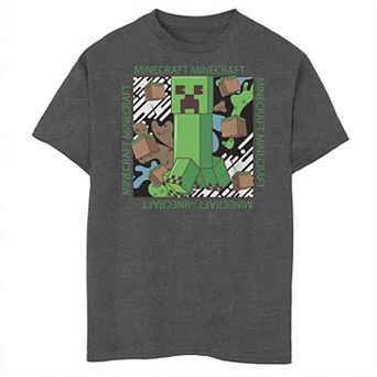 Boys Minecraft Creeper Running Scared Husky Graphic Tee