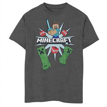 Boys Minecraft Creepers Running Away Husky Graphic Tee