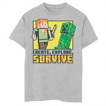 Boys 6-20 Minecraft Create Explore Survive Graphic Tee
