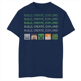 Boys Minecraft Build Create Explore Head Blocks Graphic Tee