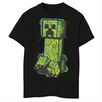 Boys Minecraft Creeper Yellow Graffiti Graphic Tee