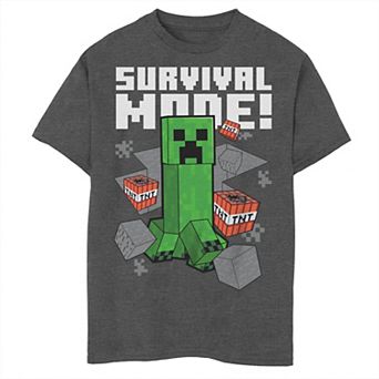 Boys Minecraft Creeper Running Survival Mode Graphic Tee