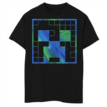 Boys Minecraft Creeper Aurora Borealis Background Graphic Tee