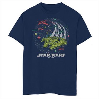 Boys Husky Star Wars Colorful Space Fight Graphic Tee