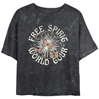 Juniors' Free Spirit World Tour Poster Crop Top Mineral Wash Graphic Tee