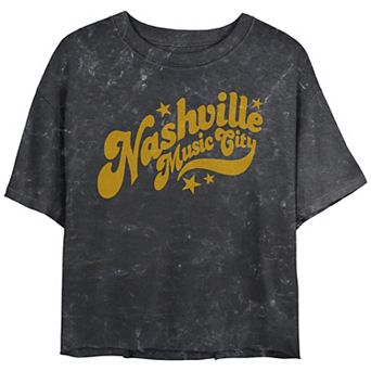Juniors' Nashville Musical City Crop Top Mineral Wash Graphic Tee