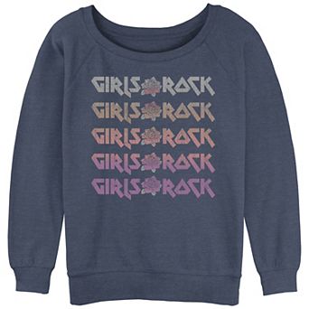 Juniors' Girls Rock Stack Text Graphic Slouchy Terry