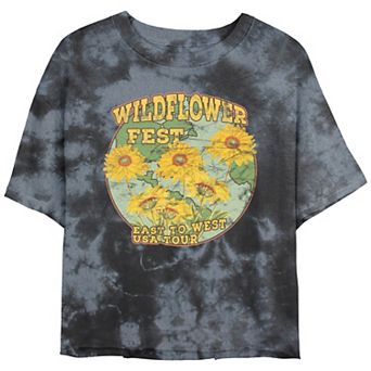 Juniors' Wildflower Fest Poster Crop Top Bombard Wash Graphic Tee