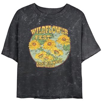 Juniors' Wildflower Fest Poster Crop Top Mineral Wash Graphic Tee