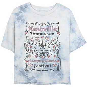 Juniors' Nashville Tennessee Country Music Festival Poster Crop Top Bombard Wash Graphic Tee