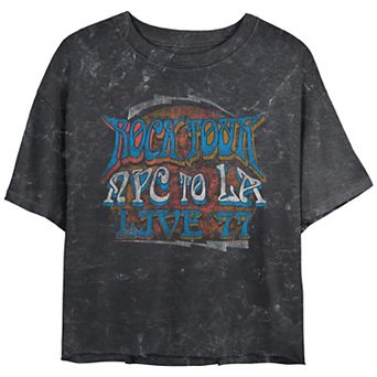 Juniors' Rock Tour NYC To LA Live 77 Crop Top Mineral Wash Graphic Tee