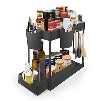 Under Sink Organizer- 2 tier Slim Pull Out Sliding Storage Drawer for Bathroom, Black