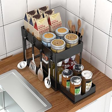Under Sink Organizer- 2-Tier Slim Pull Out Sliding Storage Drawer for Bathroom, Black