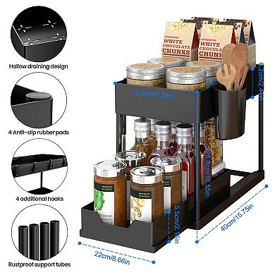 Under Sink Organizer- 2-Tier Slim Pull Out Sliding Storage Drawer for Bathroom, Black