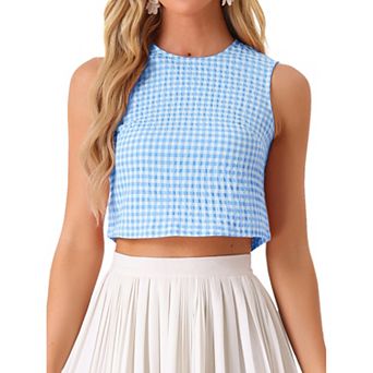 Ginham Top For Women Sleeveless 1950s Vintage Summer Blouse
