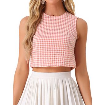 Ginham Top For Women Sleeveless 1950s Vintage Summer Blouse