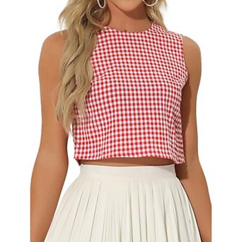 Ginham Top For Women Sleeveless 1950s Vintage Summer Blouse