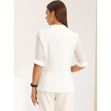 Work Office Short Sleeve Jacket Blazer For Women's One Button Casual Cardigan