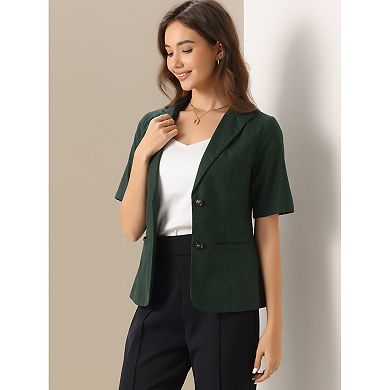 Cotton Linen Blazer For Women's Office Business Short Sleeve Notched Lapel Blazer Jacket