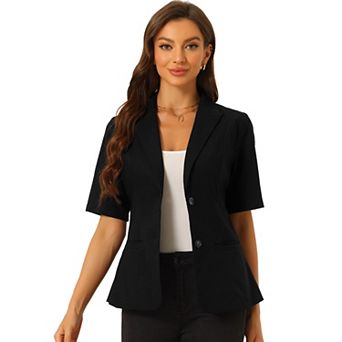 Cotton Linen Blazer For Women's Office Business Short Sleeve Notched Lapel Blazer Jacket