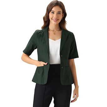 Cotton Linen Blazer For Women's Office Business Short Sleeve Notched Lapel Blazer Jacket