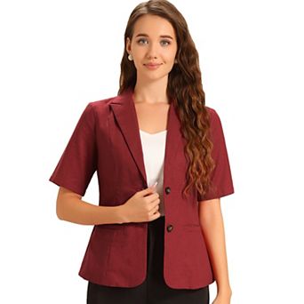 Cotton Linen Blazer For Women's Office Business Short Sleeve Notched Lapel Blazer Jacket