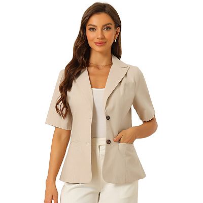 Cotton Linen Blazer For Women's Office Business Short Sleeve - Main Image