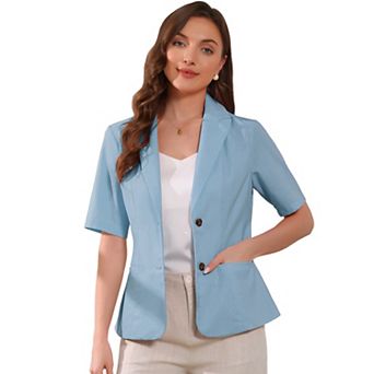 Cotton Linen Blazer For Women's Office Business Short Sleeve Notched Lapel Blazer Jacket