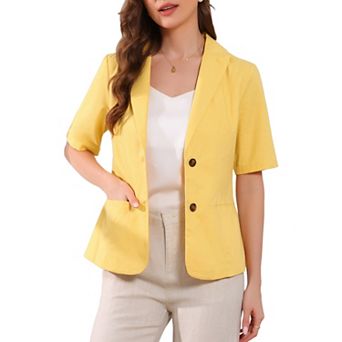Cotton Linen Blazer For Women's Office Business Short Sleeve Notched Lapel Blazer Jacket