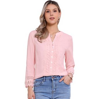 Boho Blouse for Women Half Button Placket Long Sleeve Lace Crochet Blouses