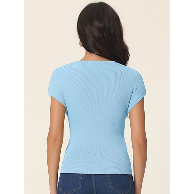 Women's Casual Cap Sleeve Knit T Shirts Crewneck Basic Summer Tops Slim Fit Solid Color Blouse