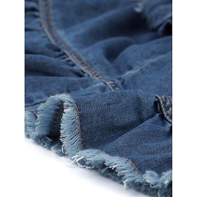 Ruffled Short Sleeve Denim Shirt