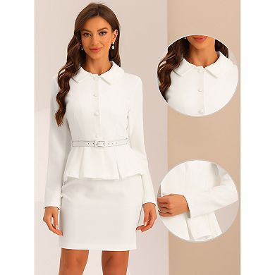 2pcs Business Suits For Women's Peplum Blazer Jacket And Pencil Skirt Sets