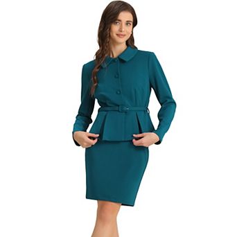2 pc Business Suits For Women's Peplum Blazer Jacket And Pencil Skirt Sets