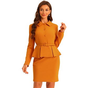 2 pc Business Suits For Women's Peplum Blazer Jacket And Pencil Skirt Sets