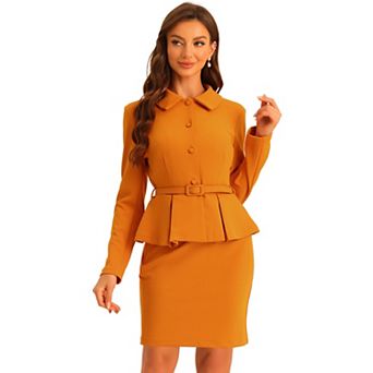 2 pc Business Suits For Women's Peplum Blazer Jacket And Pencil Skirt Sets